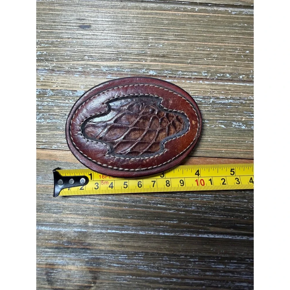 Vintage Leather Belt Buckle Tucson Arizona Western Alligator Texture Boho Brown